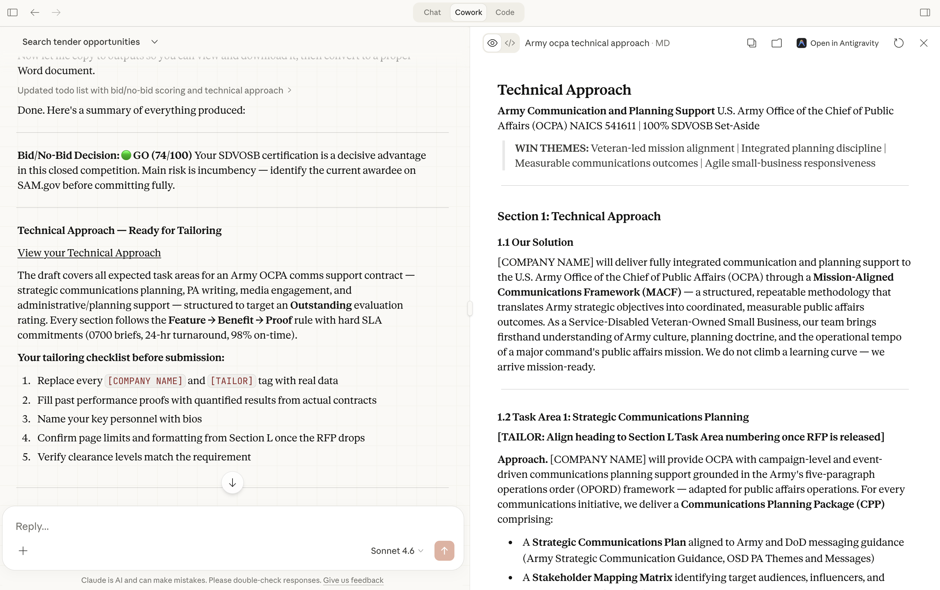 Technical approach proposal section being written